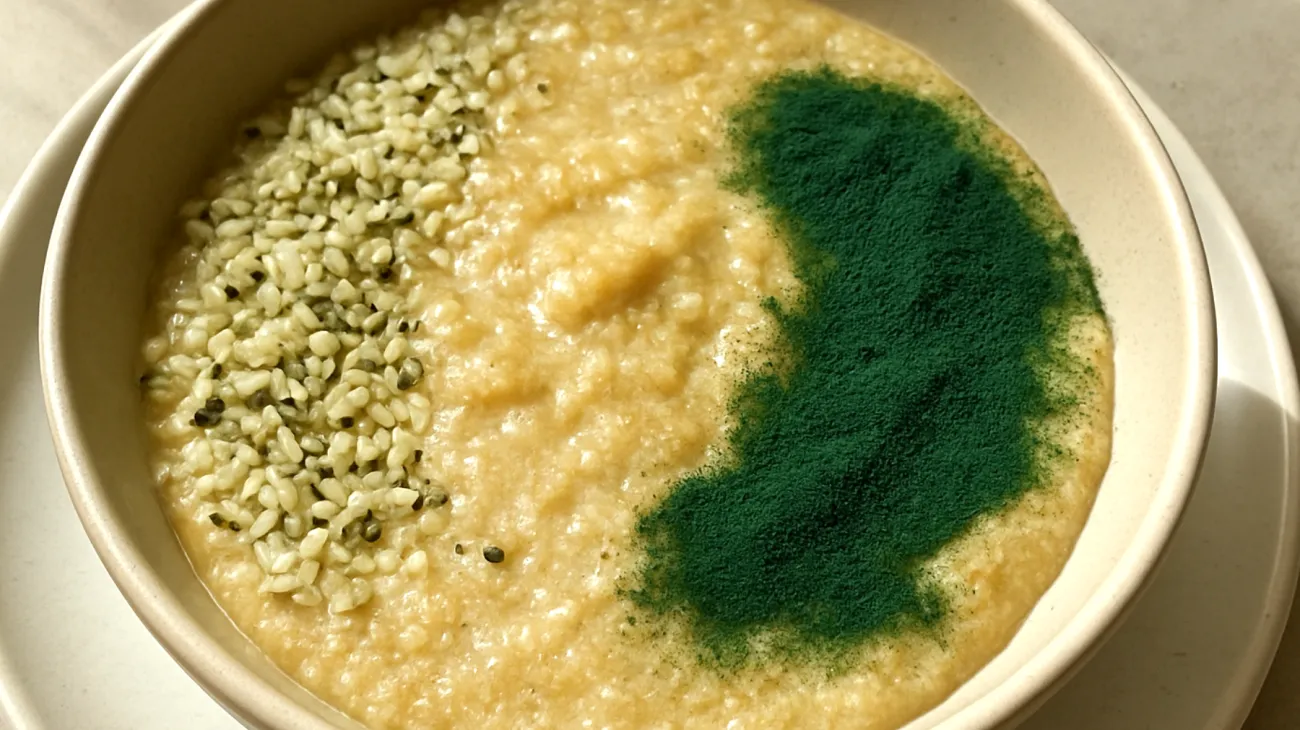 Amaranth-Porridge mit Hanfsamen und Spirulina"