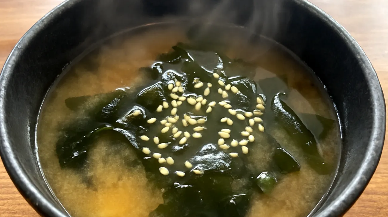 Miso-Suppe mit Wakame-Algen und Sesam"