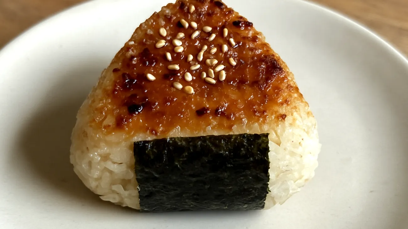 Miso-Onigiri mit gerösteten Sesamsamen und Nori-Algen"