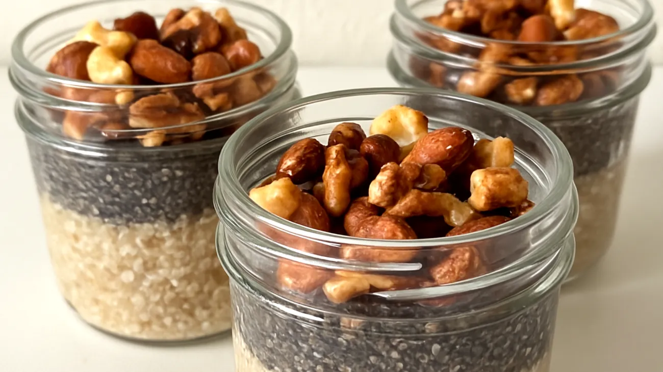 Quinoa-Overnight-Cups mit Chiasamen und gerösteten Nüssen"
